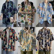 很仙的复古潮牌夏威夷花衬衫男短袖夏季情侣休闲印花外套沙滩衬衣