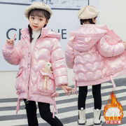 女童棉衣冬装儿童韩版中长款棉袄，加绒加厚棉服，女孩中大童免洗外套