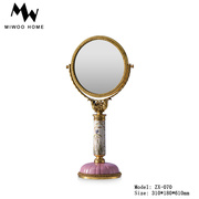 欧式复古铜镜法式台式梳妆镜摆件奢华梳妆台手绘陶瓷花卉化妆镜子