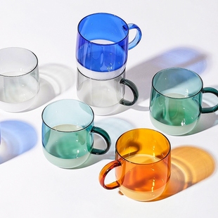日本进口Amabro彩色玻璃杯小众设计感撞色耐热马克杯水杯生日