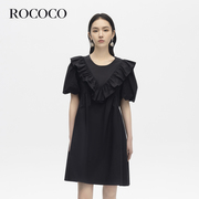 rococo2024夏黑色(夏黑色)优雅荷叶边公主裙甜美显瘦俏皮感a字连衣裙