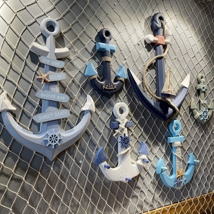 地中海复古木质船锚壁饰海洋风格铁锚酒吧餐厅客厅背景墙挂件装饰