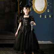 万圣节儿童服装沉睡公主魔咒，cos装扮演出服黑色巫婆裙女巫连衣裙