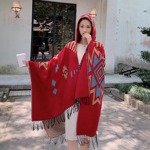 艾尤西藏青海旅游斗篷围巾披肩，两用加厚尼泊尔民族风披肩女冬季