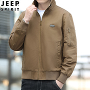 jeep吉普外套男士春季宽松中年爸爸春装纯棉立领休闲运动夹克