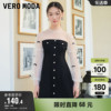 veromoda奥莱连衣裙子，夏季甜美拼接网纱牛仔蝴蝶结气质长袖