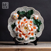盘花卉工艺花客厅，装饰摆件洛阳挂创意花盘，结婚陶瓷艺术牡丹