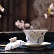 全手工泡茶碗景德镇手绘青花银杏，盖杯陶瓷功夫三才盖碗茶具整套装