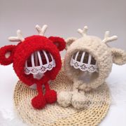 莹手工diy手工冬季帽子0-3岁男女宝宝护耳珊瑚，绒线小鹿绒线帽材料