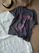 BSMD套装裙彩色字母印花短袖T恤+钩花蕾丝半身裙两件套洋气百搭女