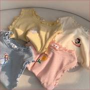 女宝宝外穿背心夏季纯棉薄款女童无袖T恤韩版洋气中小童花边上衣T