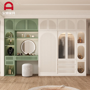 法式白色木质推拉衣柜梳妆台一体，欧式一门到顶大衣橱家用卧室