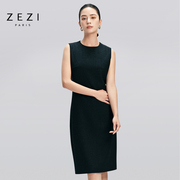 zezi四季圆领无袖通勤优雅显瘦连衣裙黑色背心，裙女修身打底纯色