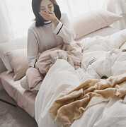 日式简约水洗棉四件套，双拼纯色双人，2米床纯棉床笠款被套床上用品
