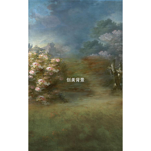 影楼森林梦幻风景油画背景儿童手绘油画布背景影楼喷绘油画风背景