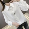 衬衫女2024年设计感小众白色长袖，韩版纯色宽松套头，内搭白衬衣(白衬衣)
