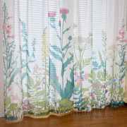 简约北欧美式田园热带雨林叶子植物印花透光窗纱窗帘纱帘穿杆成品