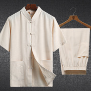 夏季中老年亚麻唐装短袖套装士，中式汉服中国风棉麻居士服式