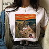 T恤女猫油画印花搞笑图案T恤夏季短袖休闲白上衣原宿T恤服装