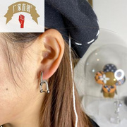 欧美气质女神银色镶钻环扣耳环朋克风耳钉中性个性几何形耳坠