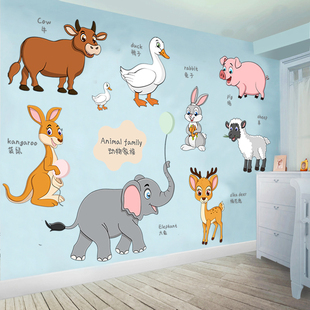 儿童房卡通动漫墙贴可爱动物，小图案贴纸，早教识图动画车车贴画防水