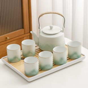 小清新提梁壶功夫茶具，套装陶瓷中式现代简约大号茶壶茶杯一套送礼