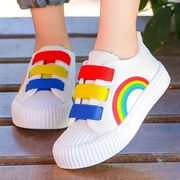 儿童帆布鞋2024白色彩虹鞋表演小白鞋女童幼儿园板鞋男童鞋子小童