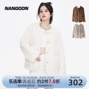 NANGOON皮毛一体高级感毛毛外套冬季女小个子白色上衣潮