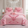 结婚床上四件套100s全棉爱心，刺绣被套粉红色，陪嫁床单纯棉喜庆床品