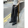CountryMoment 裤脚拉链设计美式黑色直筒阔腿牛仔裤男女Cleanfit