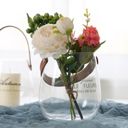 北欧创意悬挂玻璃花瓶皮革手提简约水培花器家用台面花瓶摆件客厅