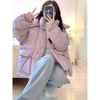 韩版粉紫色可拆卸棉服外套，女秋冬小个子，设计感宽松加厚保暖棉衣