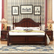 实木床1.8米双人床现代简约组装橡木主卧室小美式乡村酒红色婚床
