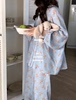 多色可选 韩版INS慵懒纯棉双层纱布睡衣女可爱卡通宽松长袖居家服