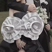 浅灰色花朵袖子套装婚纱礼服手袖影楼拍照造型长款臂袖新娘手套