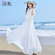 白色雪纺连衣裙女超仙2024夏季修身长款及踝优雅气质大摆长裙