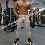 男士冰丝紧身裤轻薄速干健身深蹲训练打底半透明压缩运动跑步长裤