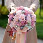 手捧花结婚花新娘婚礼婚纱仿真拍照花束领证韩式礼物珍珠布艺玫瑰