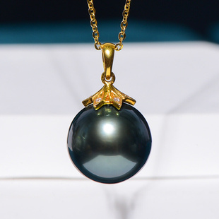 珑一11-12mm大溪地黑珍珠吊坠海水，珍珠项链坠炫彩，强光微瑕品质