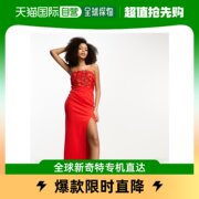 香港直邮潮奢asos女士设计抹胸织纹玫瑰高开衩(高开衩)红色中长连衣裙
