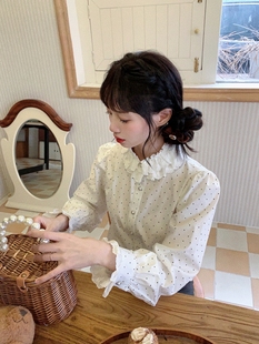 honeyrubao细节满满的波点衬衣精致刺绣花边领法式日系甜美衬衫