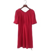 香蕉系列 夏季女装库存折扣大红色背后系结连衣裙Y4570