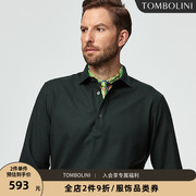 tombolini东博利尼墨绿色衬衫男商务，休闲长袖polo衫厚半门襟衬衣