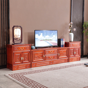 香樟木电视柜全实木客厅茶几组合仿红木伸缩地柜1.8米加高酸枝色