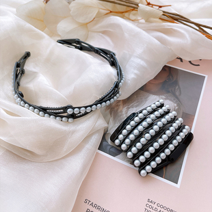铆钉口袋，发箍不勒头超舒适韩国折叠珍珠头箍