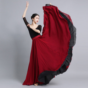 720度大摆裙两面穿雪纺纱裙，新疆舞民族舞表演出广场舞女半身长裙