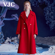 VJC/威杰思秋冬女装红色羊毛大衣中长款气质通勤风外套