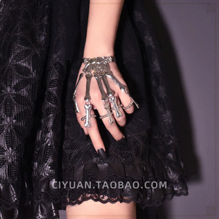 原宿赛博朋克lolita哥特骷髅，骨头手指y2k手饰手套，女cos护腕酷配饰