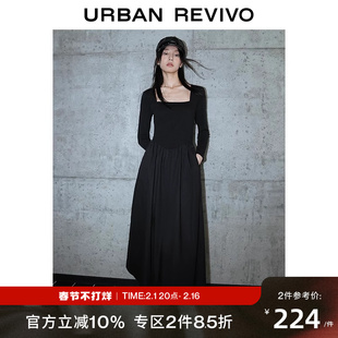 UR2023秋冬女装法式赫本风优雅气质方领连衣裙UWG730112