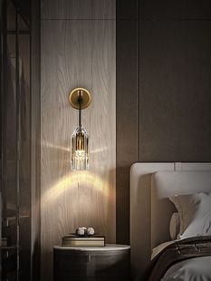 卧室壁灯全铜床头灯设计师，现代简约轻奢客厅背景墙个性水晶吊线灯